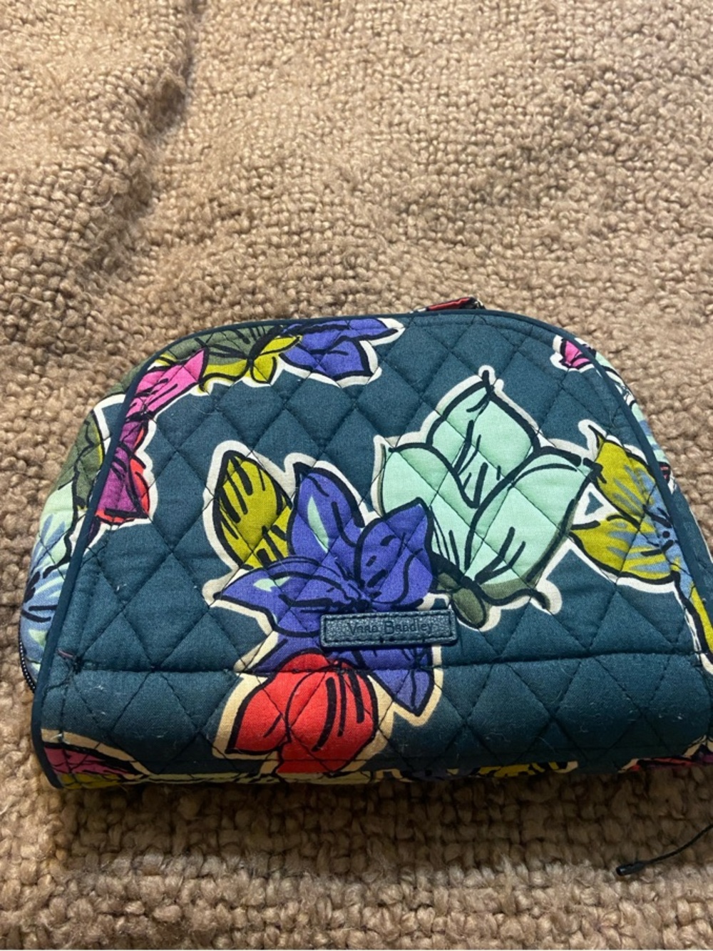 Vera Bradley Teal Quilted Floral Cosmetic Pouch